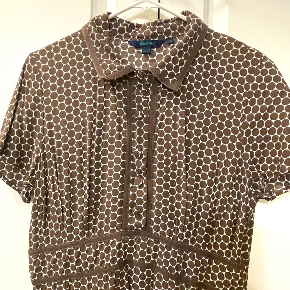 Boden brown and cream polka dot dress with color 16R
